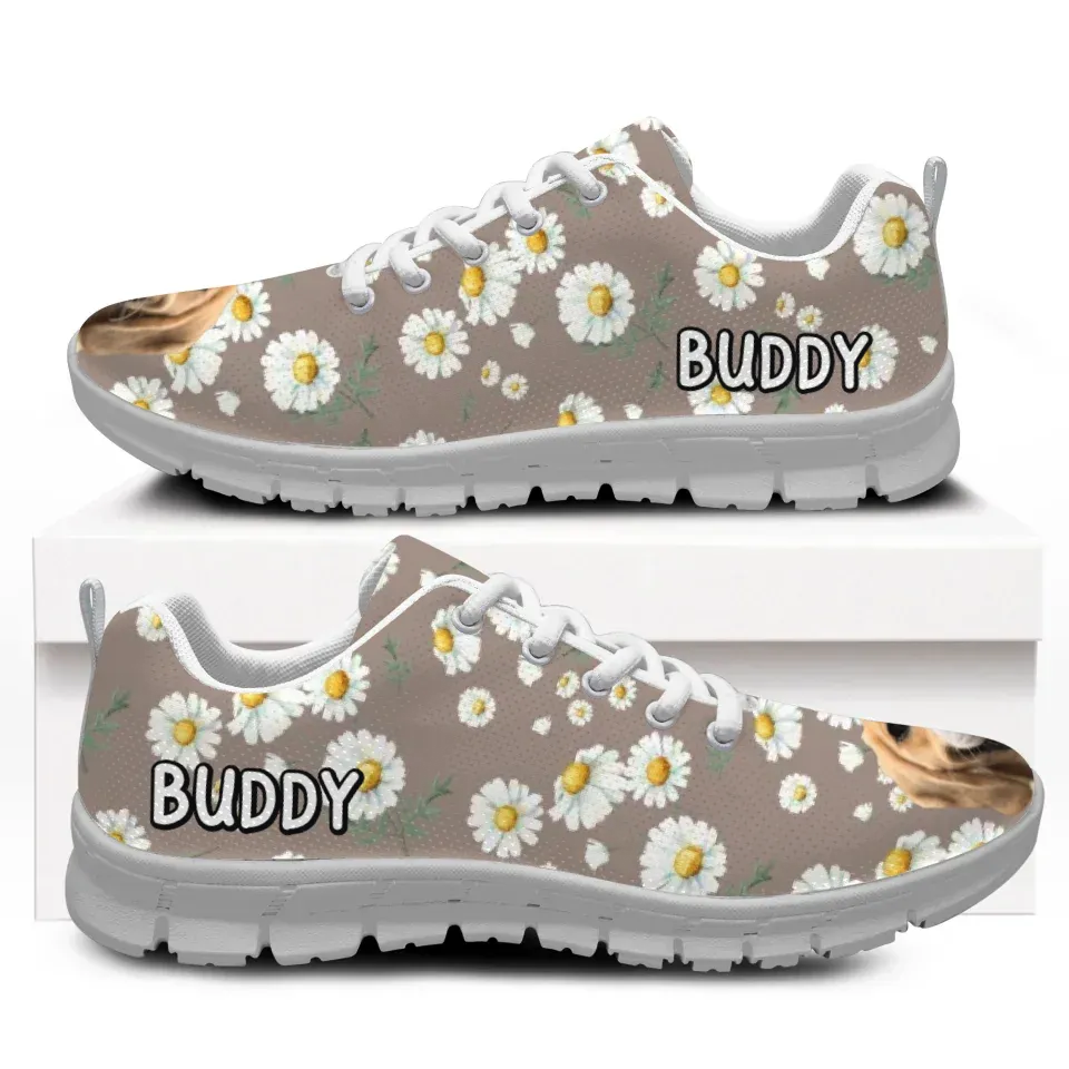 Custom Dog Daisy Sneakers, Personalized Floral Shoes, Custom Pet Photo Printed Shoes, Customized Shoes For Dog Lovers