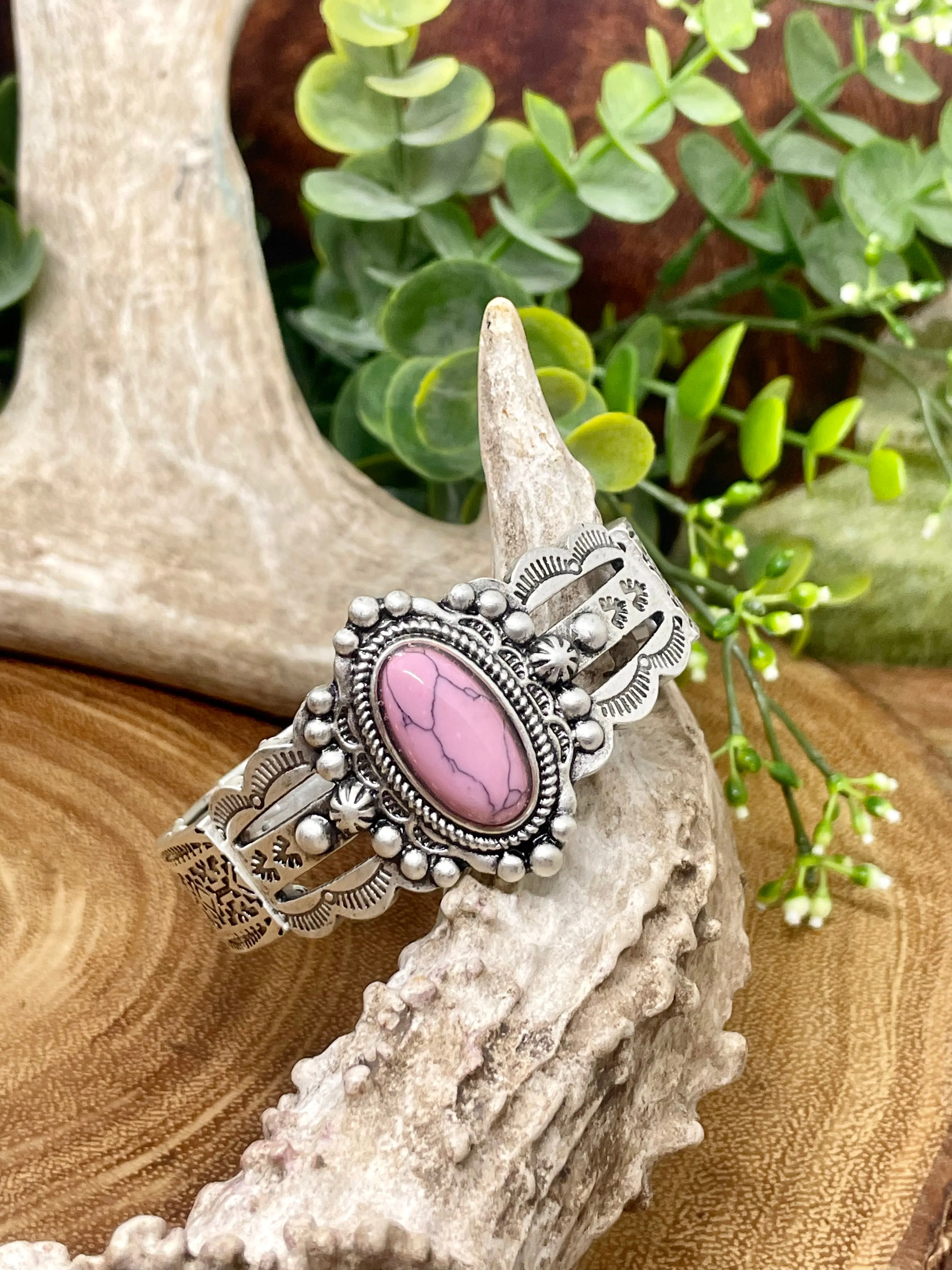 Easton Stamped Stretch Bracelet With Oval Center Stone