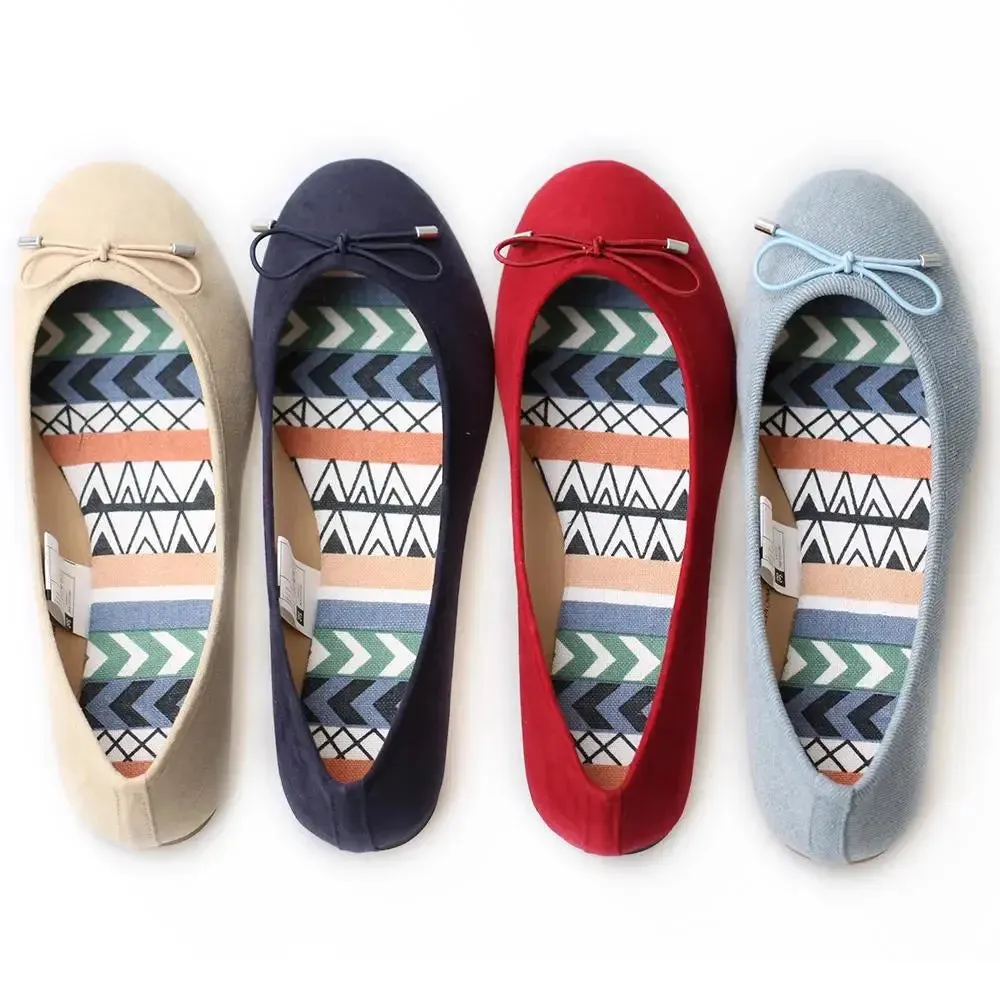 fashion basic fabric upper popular printing soft insole elastic bow flat ballrina comfortable shoes
