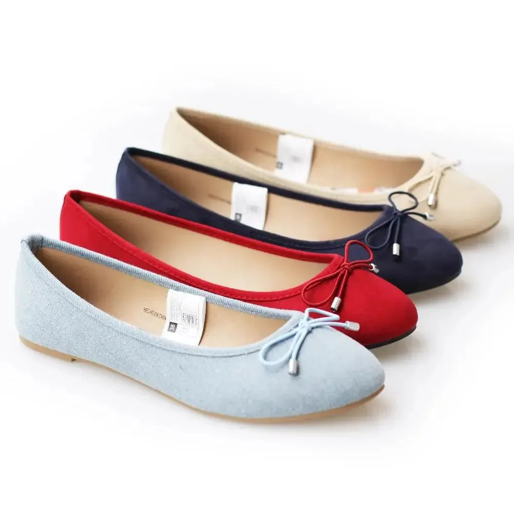 fashion basic fabric upper popular printing soft insole elastic bow flat ballrina comfortable shoes