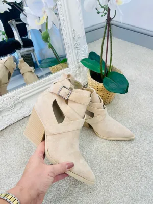 FAUX SUEDE CUT OUT COWBOY BOOTS ( 8690 ) - beige size 8 only