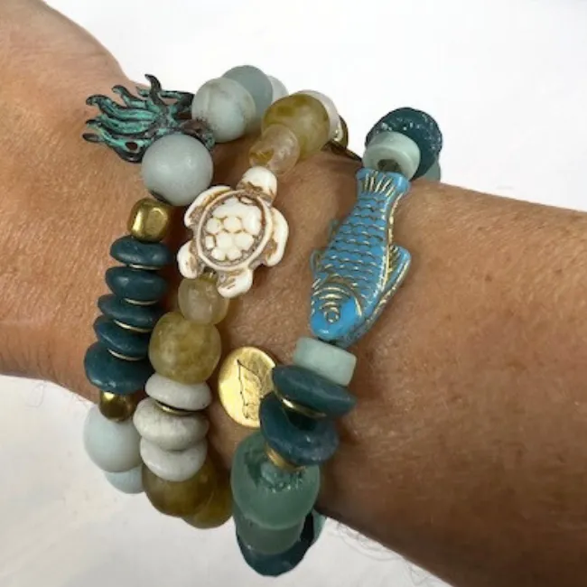 Fish Bracelet with Recycled Glass Beads