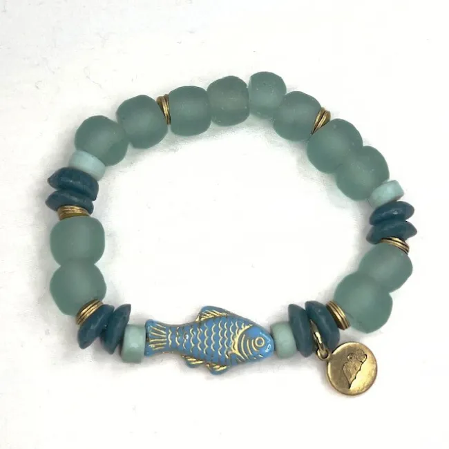 Fish Bracelet with Recycled Glass Beads