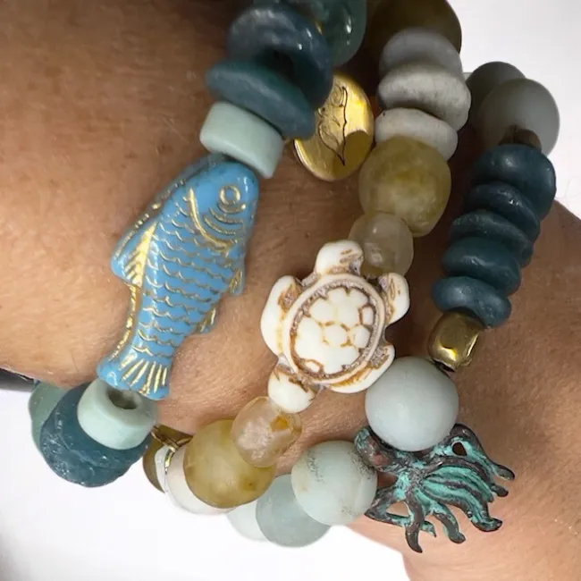 Fish Bracelet with Recycled Glass Beads