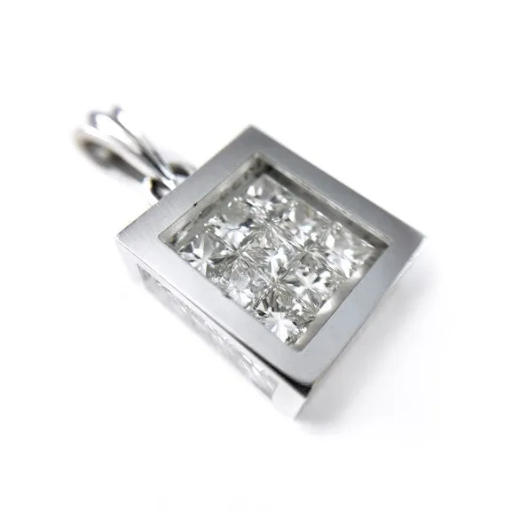 Floating Diamond Pavé Pendant - 14k White Gold, Princess Cut