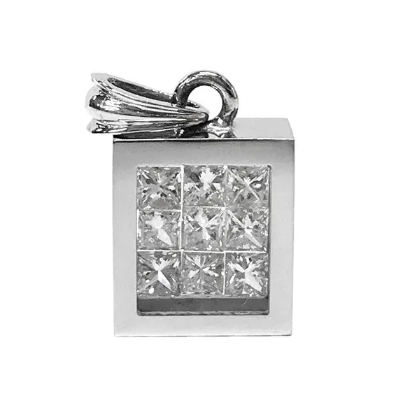 Floating Diamond Pavé Pendant - 14k White Gold, Princess Cut