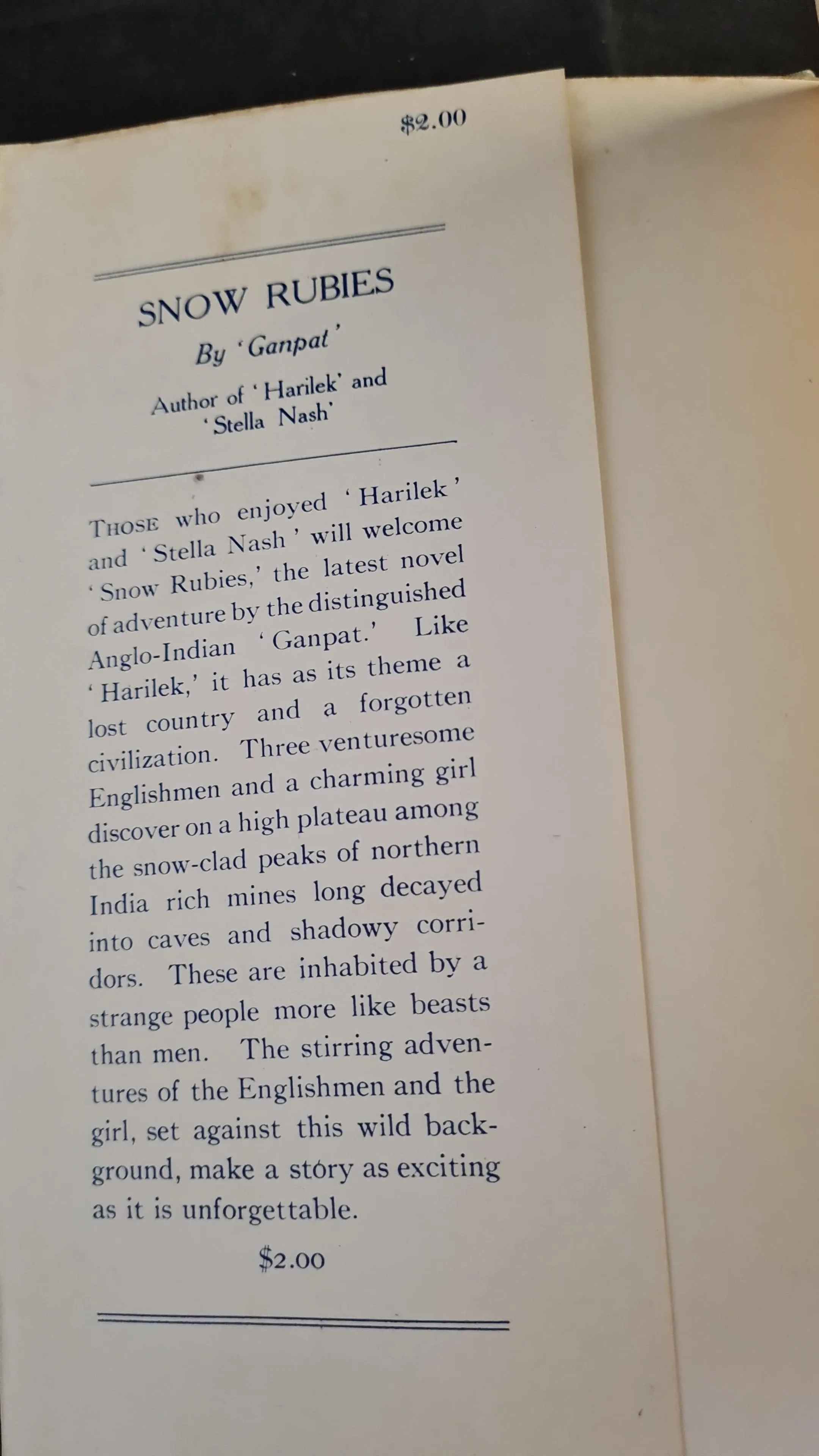 Ganpat - Snow Rubies, Houghton Mifflin, 1925, Inscribed, Signed