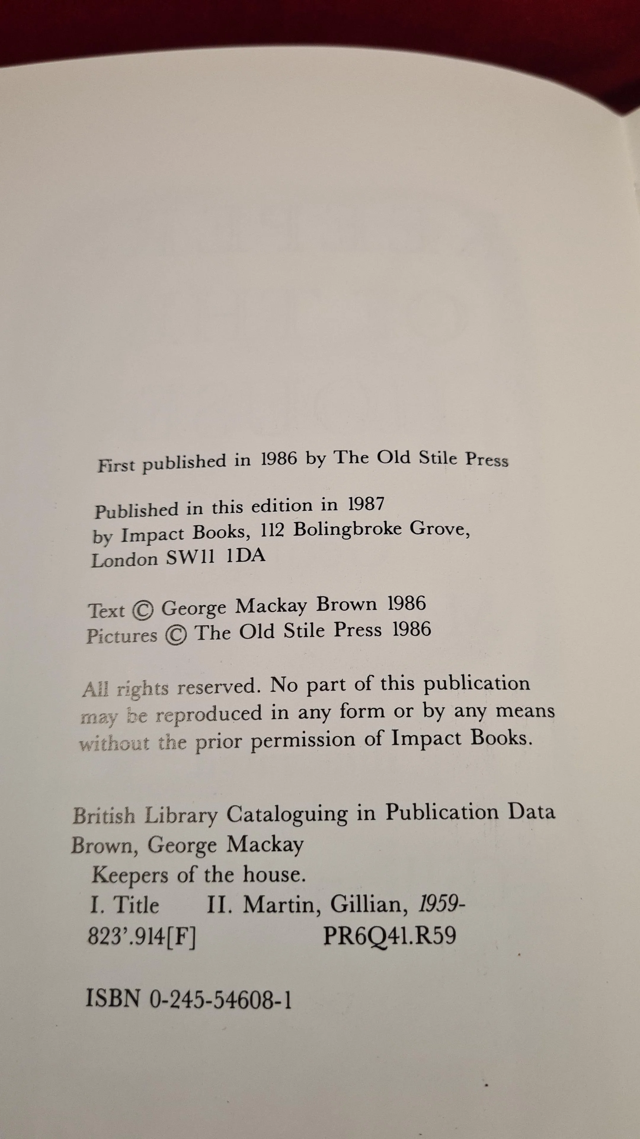 George Mackay Brown - Keepers of the House, The Old Stile Press, 1986