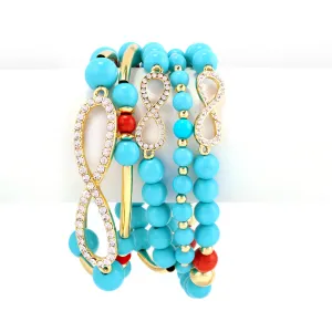 GOLD MULTI CORAL AND TURQUOISE FIVE ROW CRYSTAL BRACELET  #FW1404549 (FH15/FG19-28w)