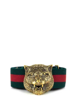 Gucci NWT Green/Red Web Tiger Head Buckle Belt sz 85/ 34"