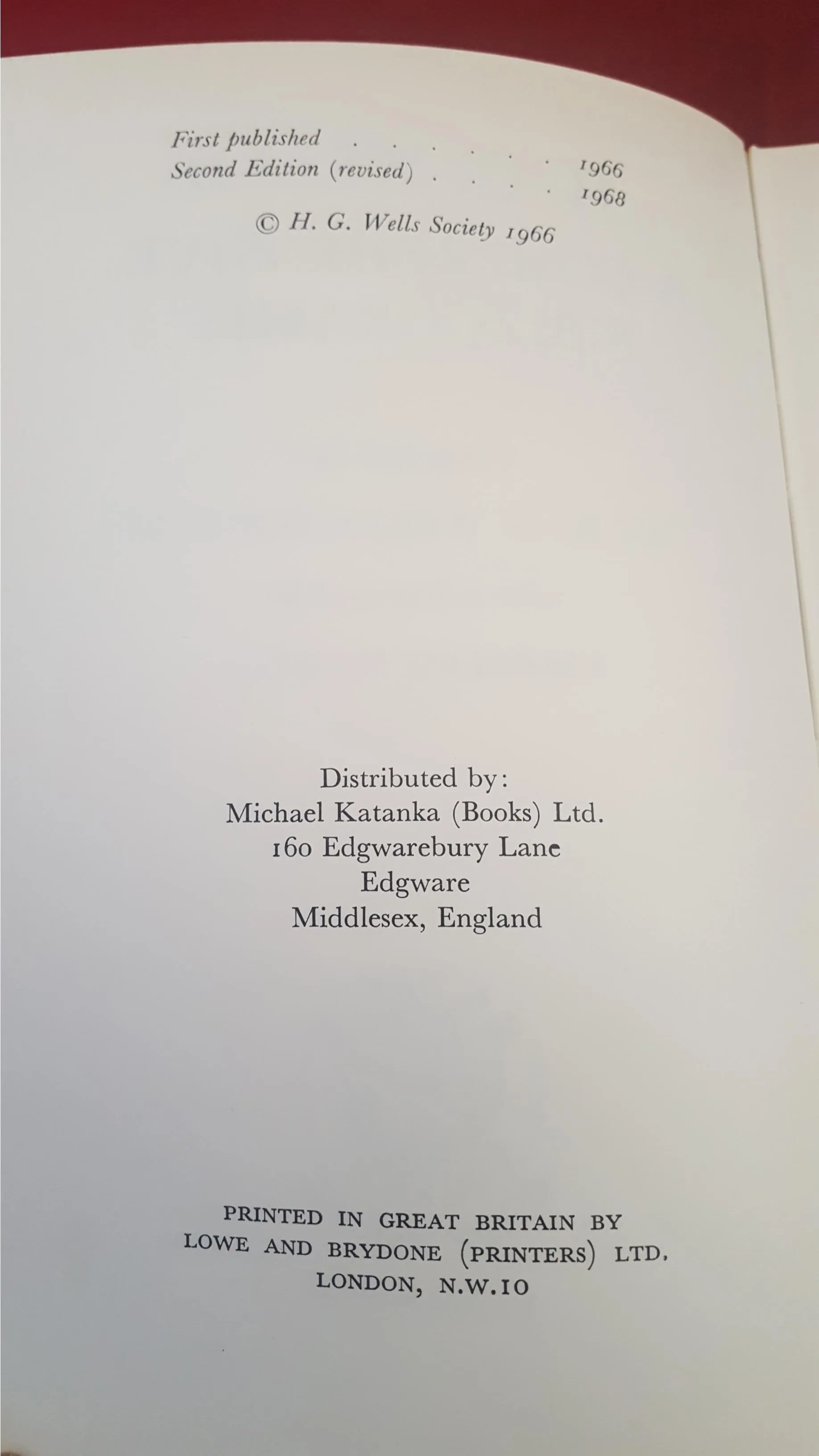 H G Wells - A Comprehensive Bibliography, H G Wells Society, 1968