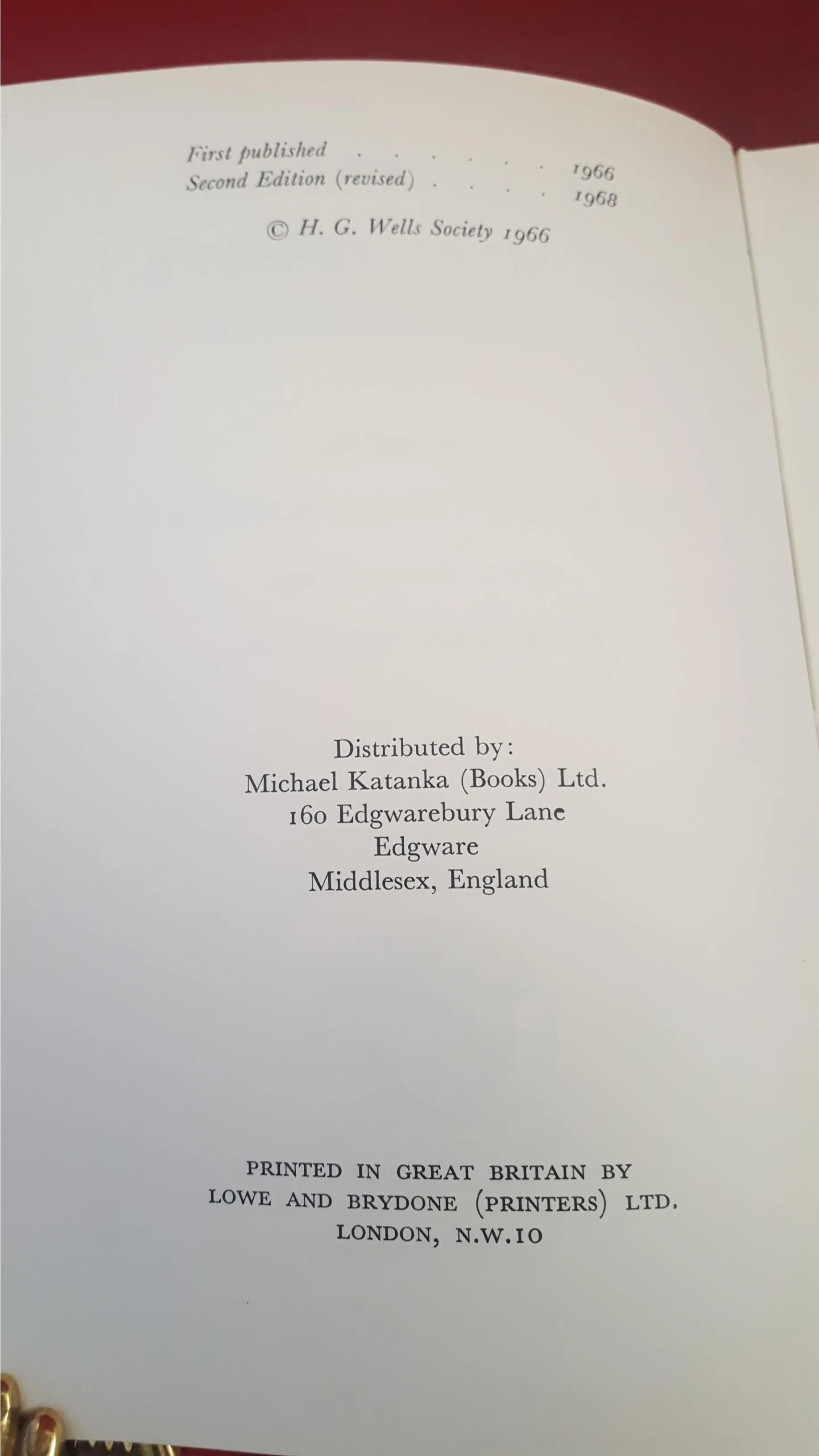 H G Wells - A Comprehensive Bibliography, H G Wells Society, 1968