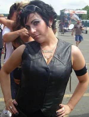 HL14540 Black Women side stretch front snap leather vest