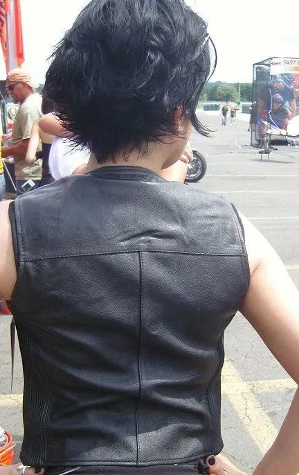 HL14540 Black Women side stretch front snap leather vest