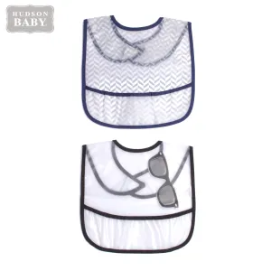 Hudson Baby 2 Pk PEVA Easy Clean Bibs With Crumb Catcher Pocket Glasses Print