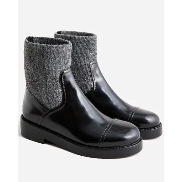 J.Crew Rib-cuff boots in Italian leather Black Gray Size 7.5 NWB