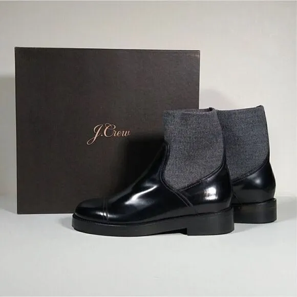 J.Crew Rib-cuff boots in Italian leather Black Gray Size 7.5 NWB