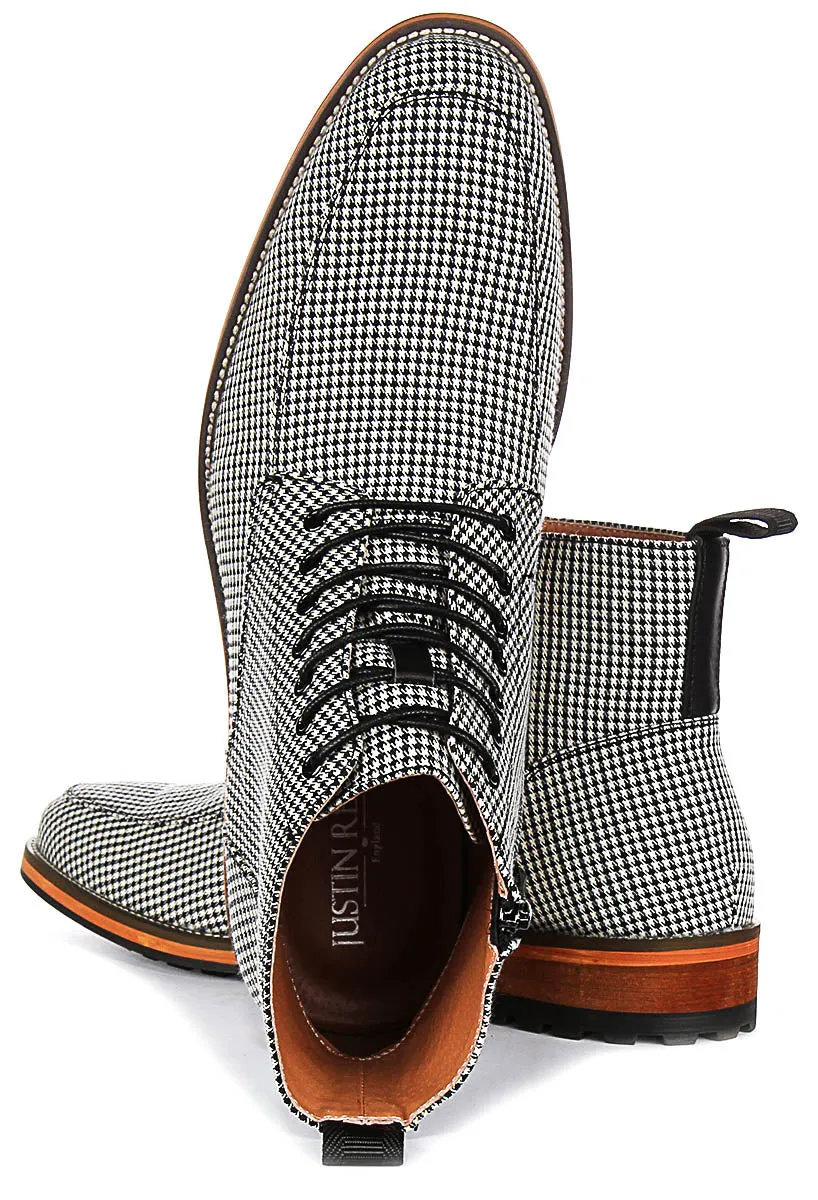 Justinreess England Cavan In Black White Houndstooth Print