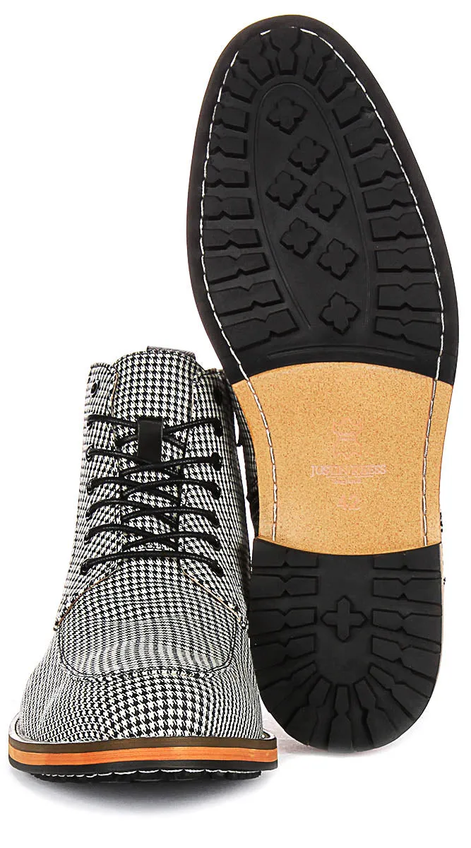 Justinreess England Cavan In Black White Houndstooth Print