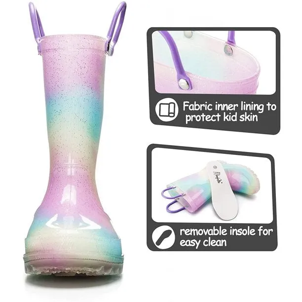 K KomForme Kids Glitter Light up Rain Boot Size 5-3 (Toddler Girl & Little Girl)