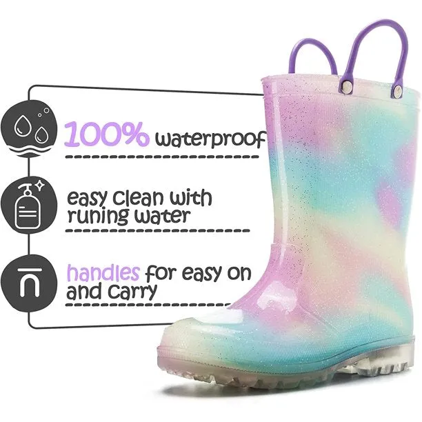 K KomForme Kids Glitter Light up Rain Boot Size 5-3 (Toddler Girl & Little Girl)