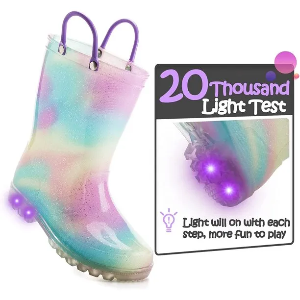 K KomForme Kids Glitter Light up Rain Boot Size 5-3 (Toddler Girl & Little Girl)