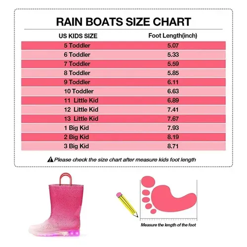 Kids Girls Light Rain Boots Light Up Red Glitter- KKOMFORME