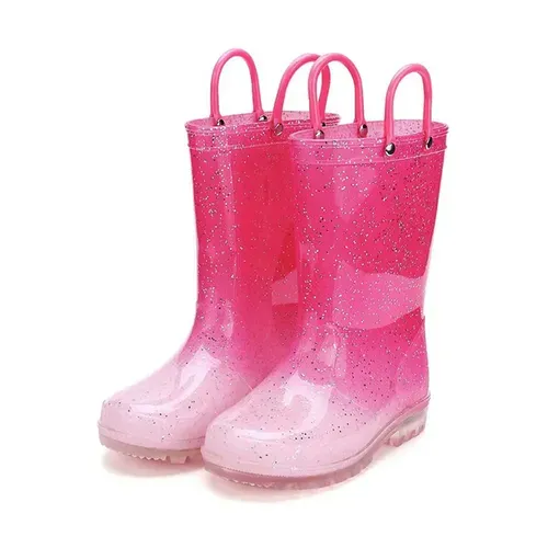 Kids Girls Light Rain Boots Light Up Red Glitter- KKOMFORME
