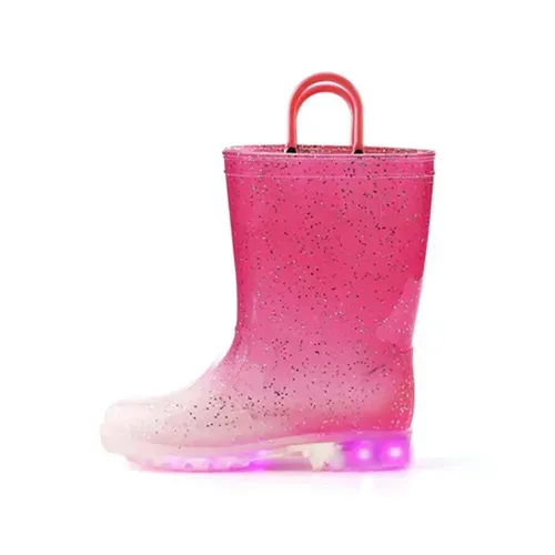 Kids Girls Light Rain Boots Light Up Red Glitter- KKOMFORME