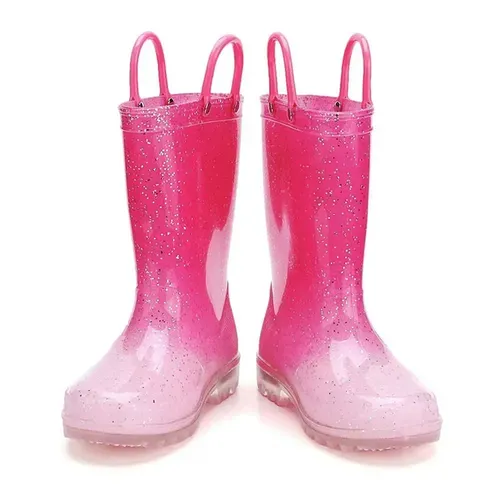 Kids Girls Light Rain Boots Light Up Red Glitter- KKOMFORME