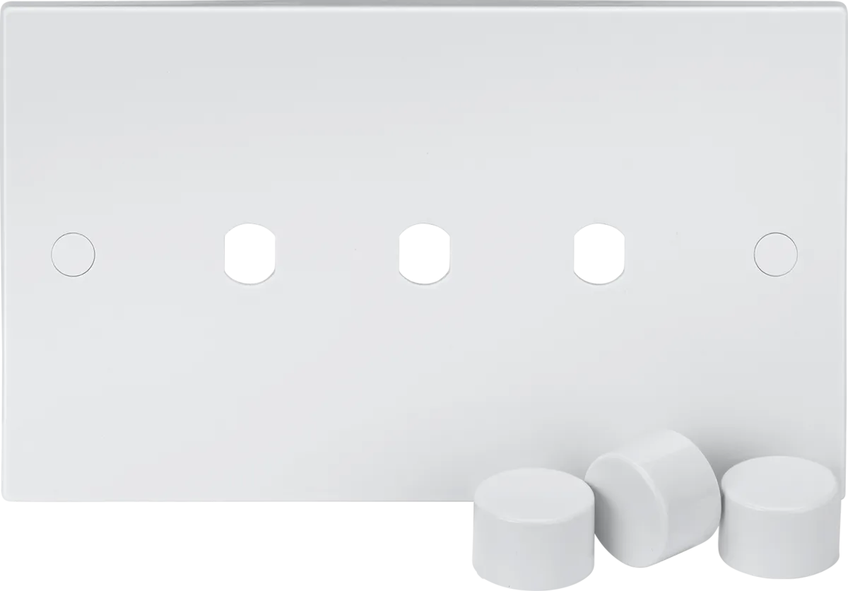 Knightsbridge SN3DIM White Square Edge 3G Dimmer Plate with Matching Dimmer Caps