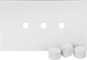 Knightsbridge SN3DIM White Square Edge 3G Dimmer Plate with Matching Dimmer Caps