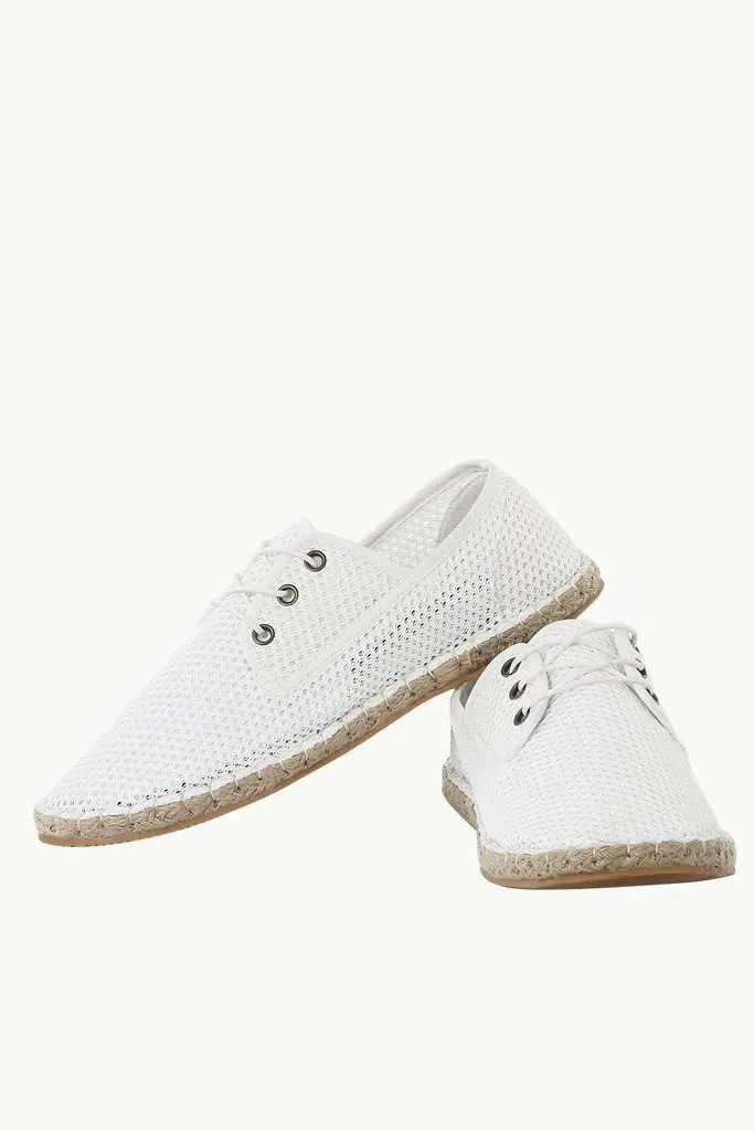Lace Up White Mesh Espadrilles