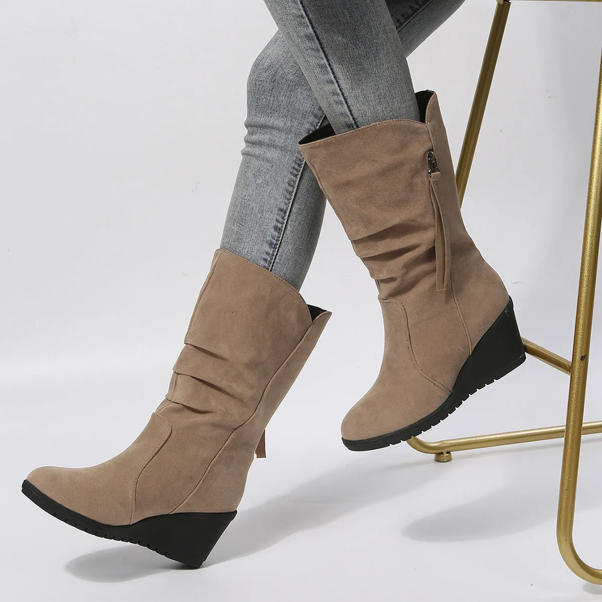 Large Size Low Heel Round Toe Women's Martin Boots