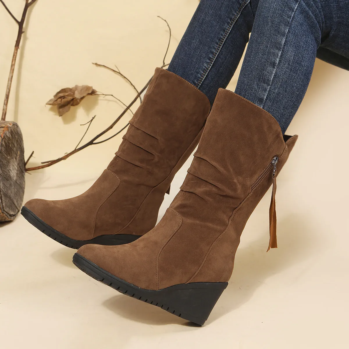 Large Size Low Heel Round Toe Women's Martin Boots