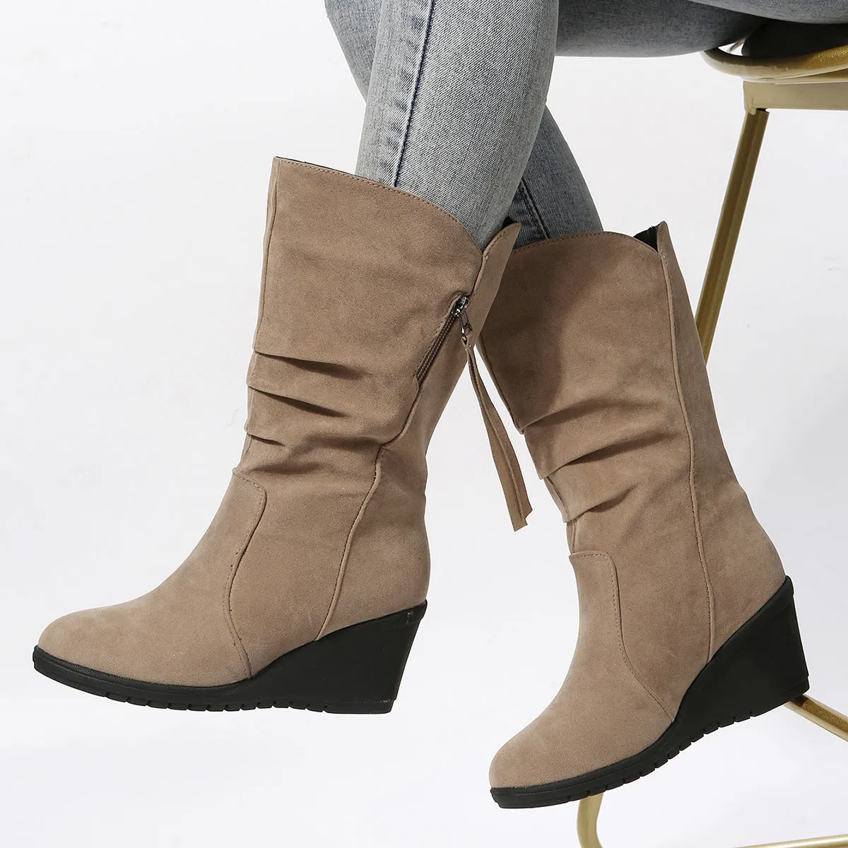 Large Size Low Heel Round Toe Women's Martin Boots