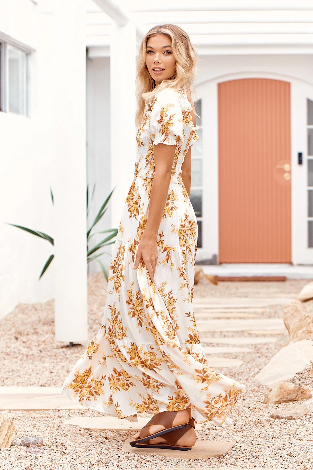 Magnolia Print Claudette Maxi Dress