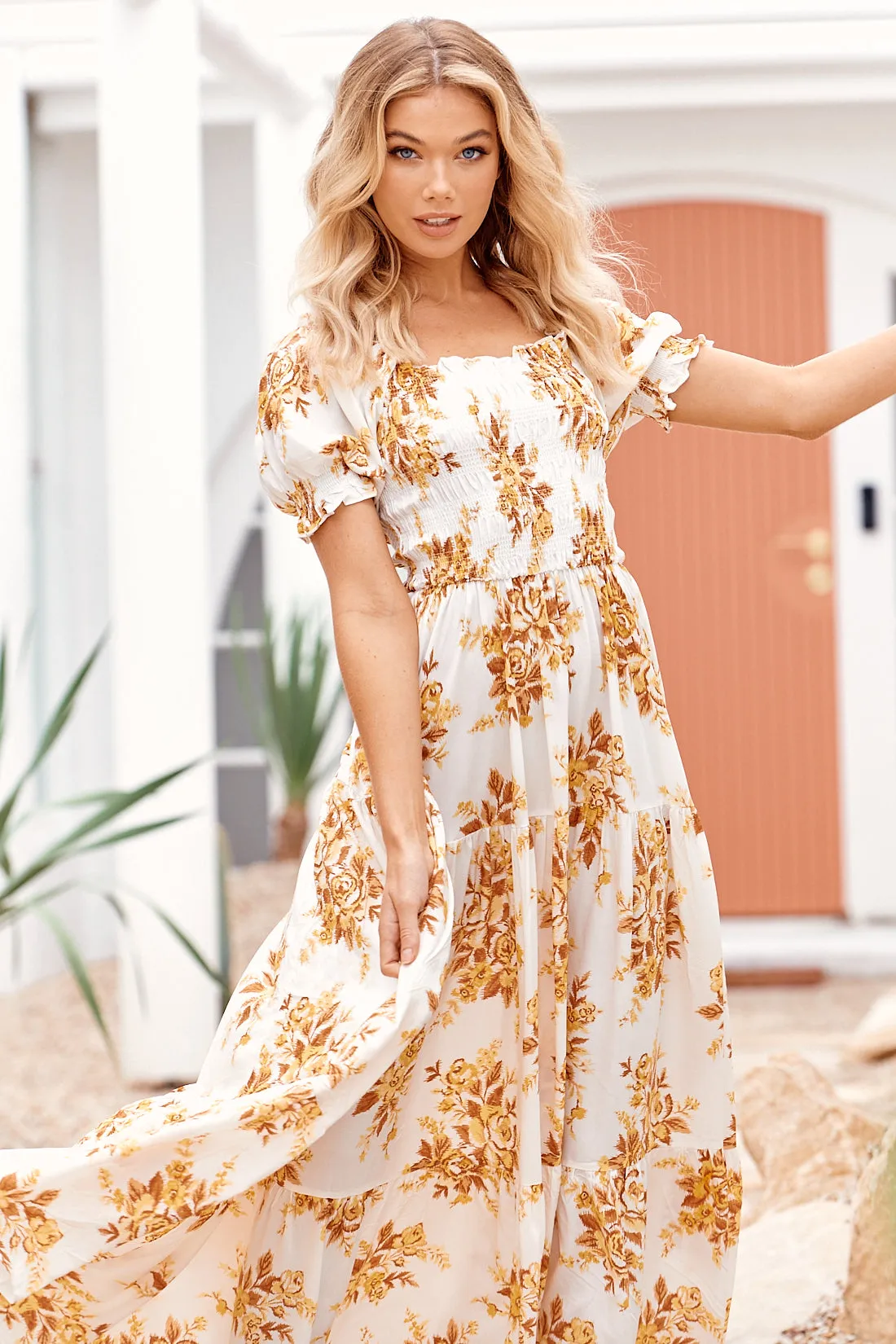 Magnolia Print Claudette Maxi Dress