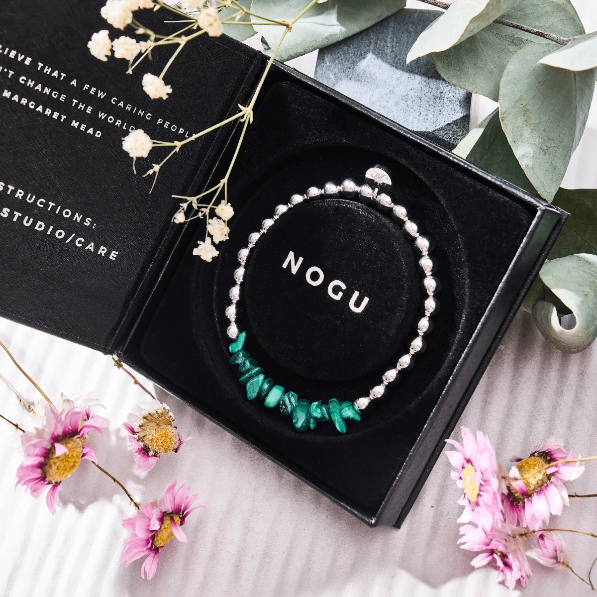 Malachite | Silver | Uncut Gemstone Bracelet