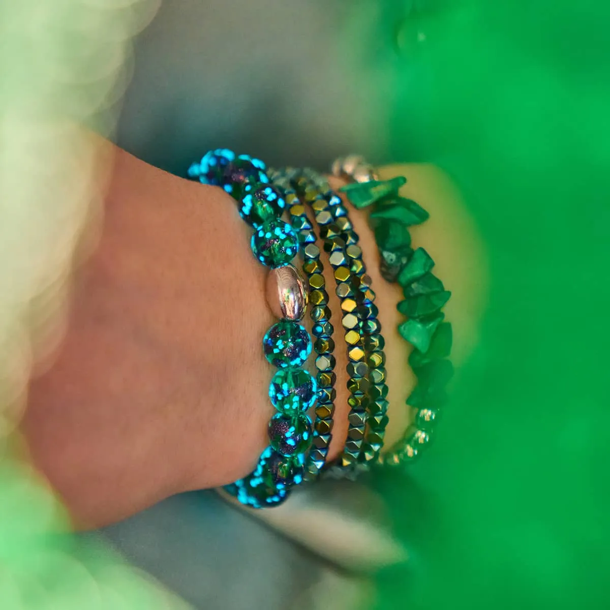 Malachite | Silver | Uncut Gemstone Bracelet