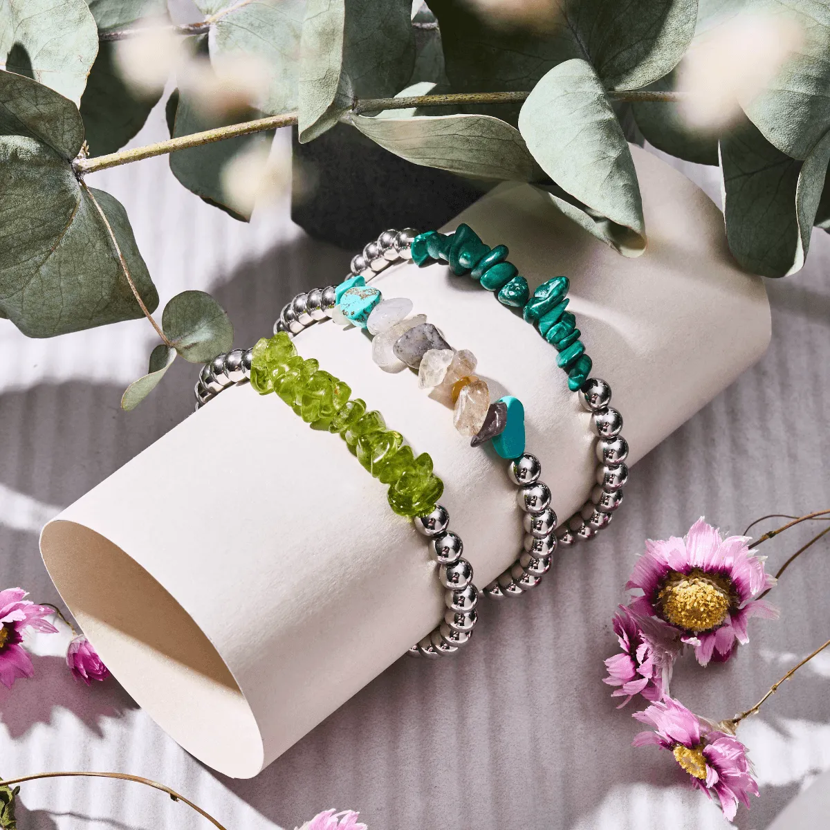 Malachite | Silver | Uncut Gemstone Bracelet