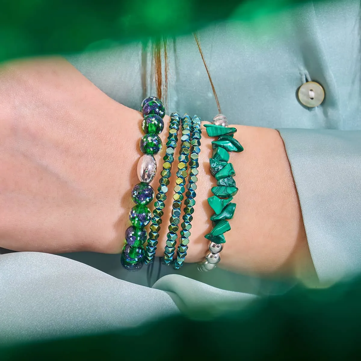 Malachite | Silver | Uncut Gemstone Bracelet