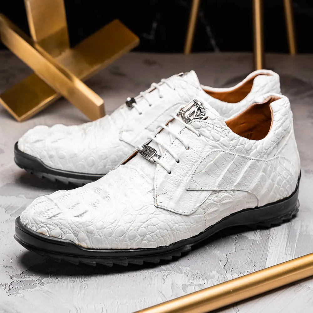 Marco Di Milano Kratos White Caiman Crocodile Sneakers