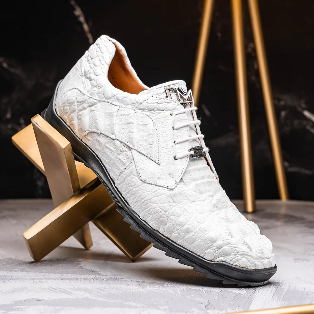 Marco Di Milano Kratos White Caiman Crocodile Sneakers