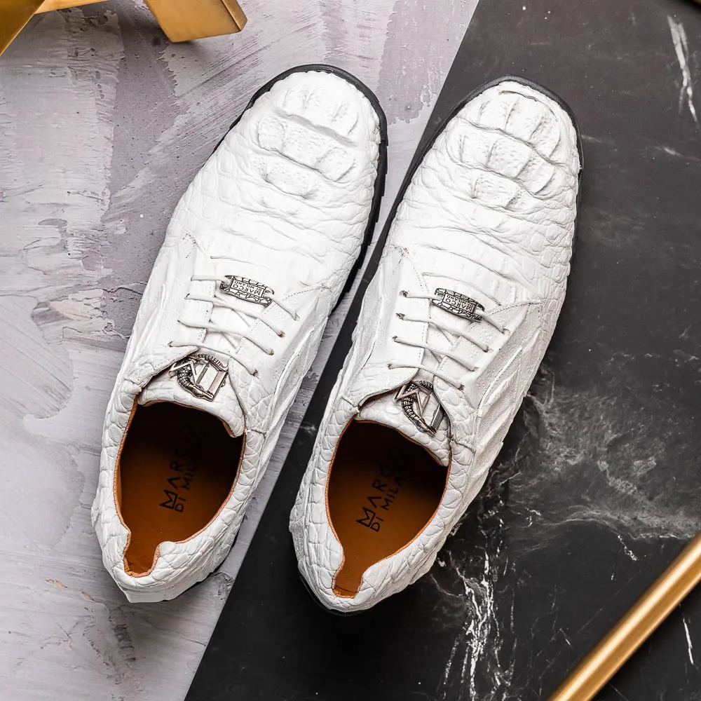 Marco Di Milano Kratos White Caiman Crocodile Sneakers