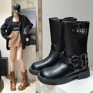 Martin boots popular autumn and winter new women's British style retro elastic thin boots velvet thick heel short boots