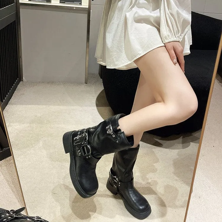Martin boots popular autumn and winter new women's British style retro elastic thin boots velvet thick heel short boots
