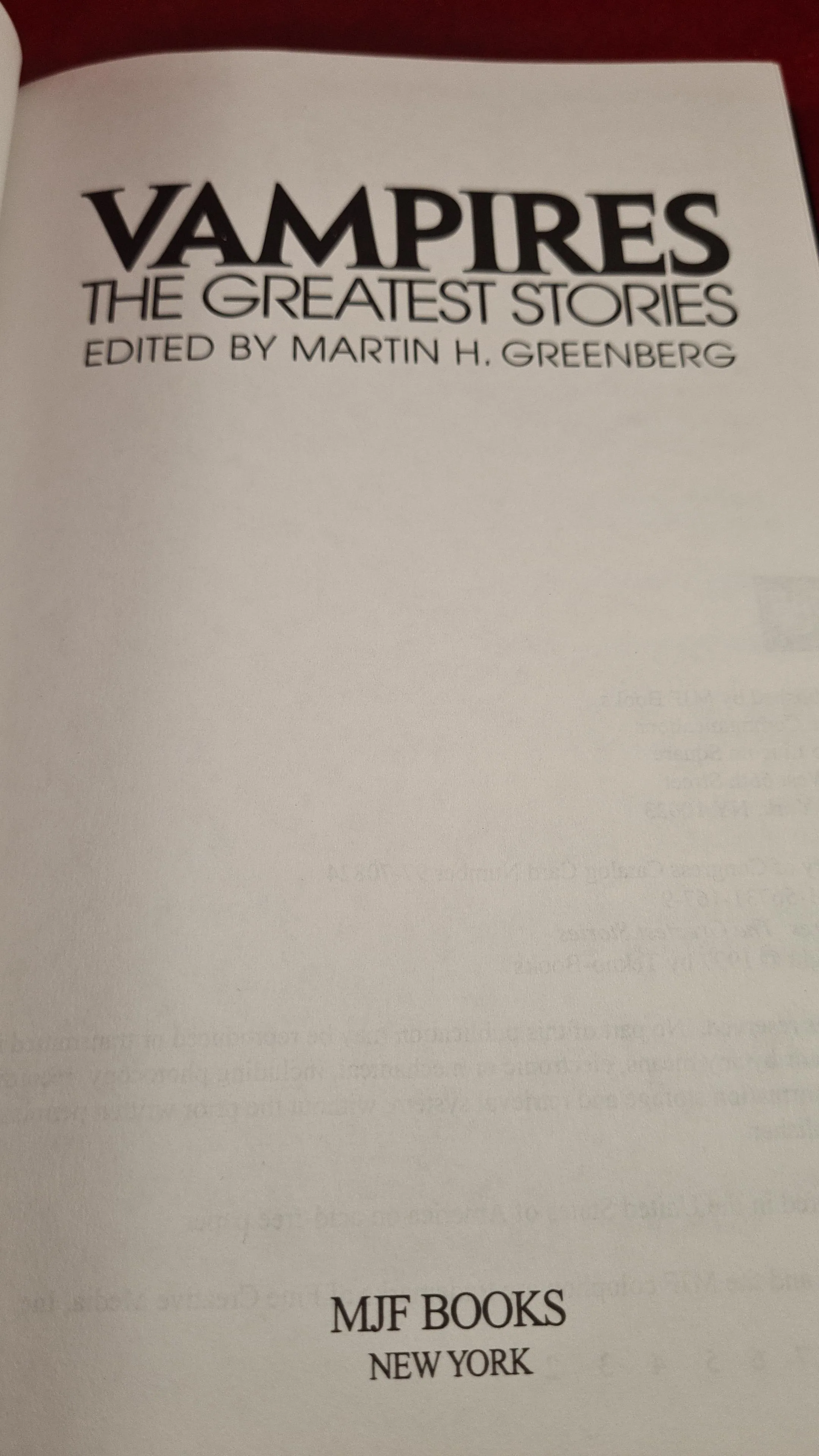 Martin H Greenberg - Vampires The Greatest Stories, MJF Books, 1997, First Edition