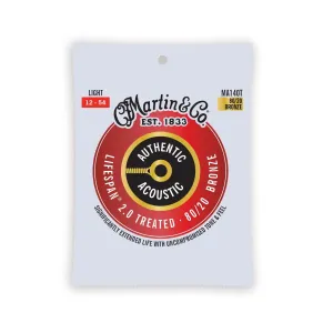 Martin MA140T Lifespan Treated 80/20 Bronze Authentic Acoustic Guitar Strings Light 12-54