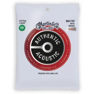 Martin MA170T Authentic Acoustic Lifespan 2.0 Treated 80/20 Bronze Guitar Strings - Extra Light 10-47